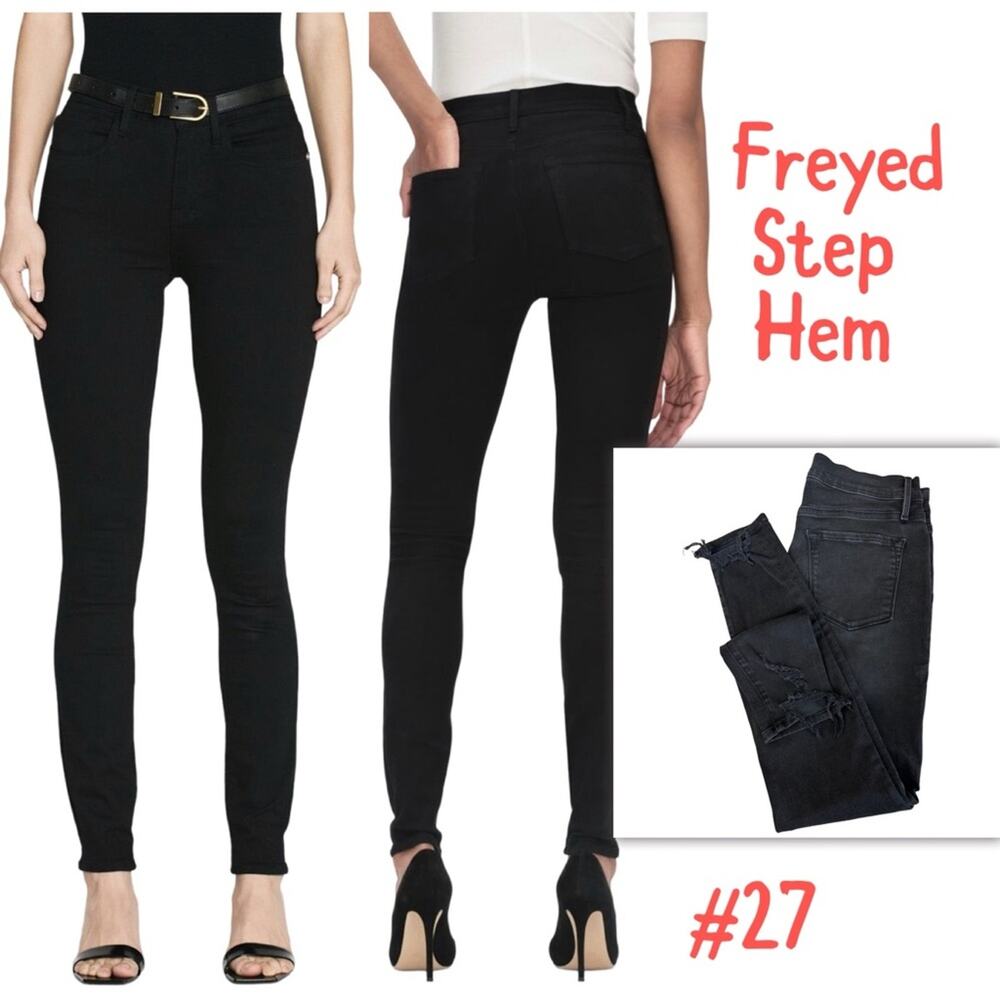 Frame Black Le Skinny de Jeanne Freyed Step Hem Stretch Jeans SZ 29 $228